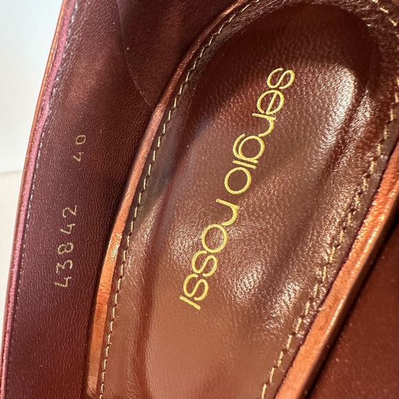 SALE SERGIO ROSSI GODIVA Red Dark Metallic Bronze Patent Leather Point Toe Pumps - Picture 3 of 12